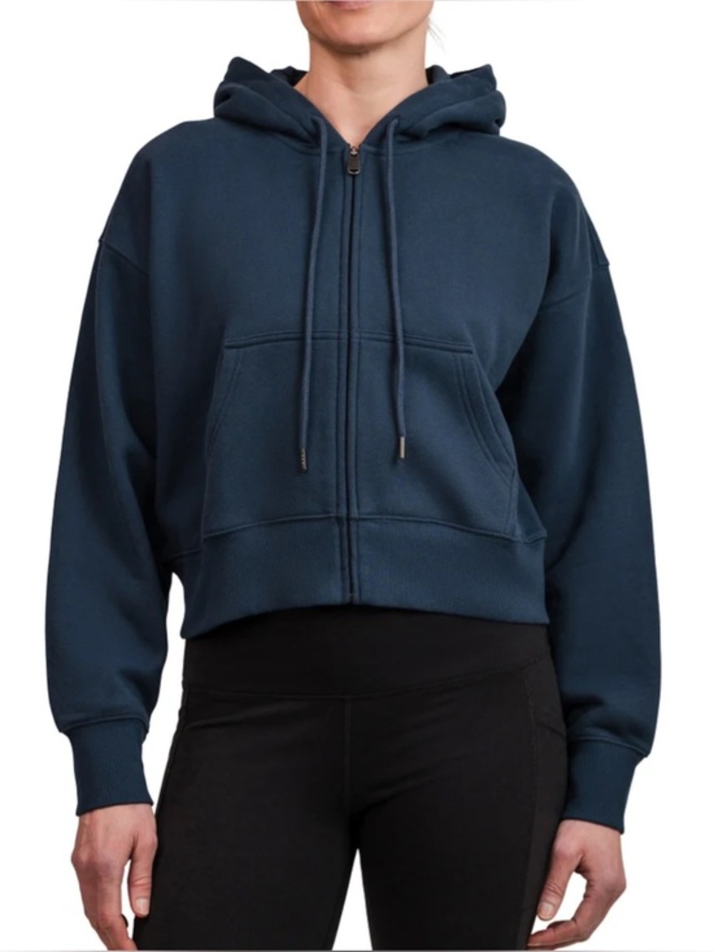 Women's Navy Zip-Front Hooded Cropped Sweatshirt Size L